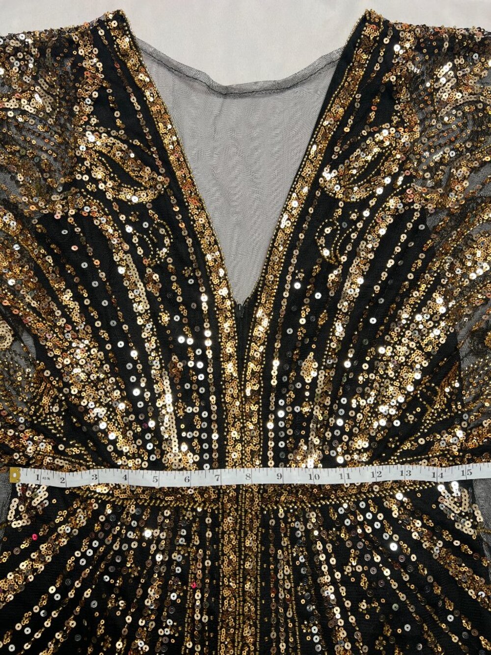 1920s Flapper Batwing Sleeve Sequin Evening Gown - Picture 4 of 10